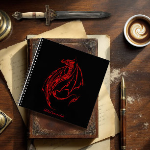 Fierce Red Tribal Dragon Silhouette Fantasy Notebook