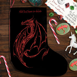 Fierce Red Tribal Dragon Silhouette Fantasy Small Christmas Stocking