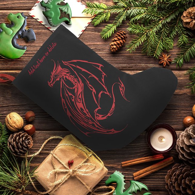 Fierce Red Tribal Dragon Silhouette Fantasy Small Christmas Stocking (Creator Uploaded)