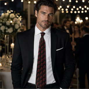 Fierce Red Tribal Dragon Silhouette Fantasy Tie