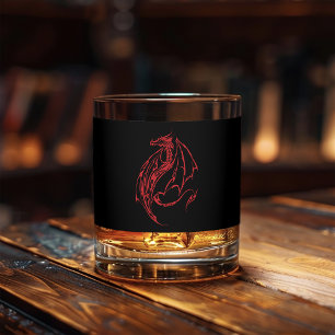 Fierce Red Tribal Dragon Silhouette Fantasy Whiskey Glass