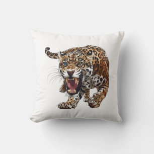 Fierce Roaring Jaguar Illustration Wild Jungle Cushion