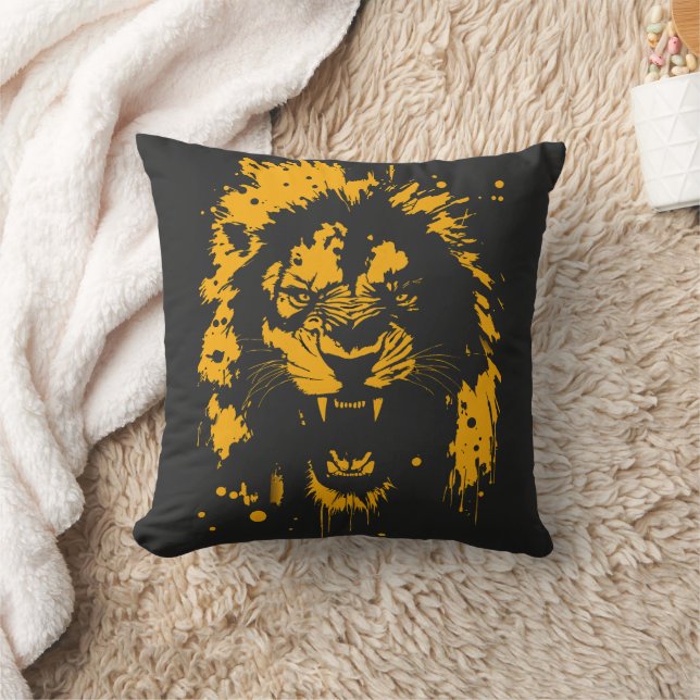 Fierce roaring lion splash art cushion (Blanket)