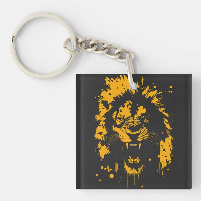 Fierce roaring lion splash art key ring (Front)