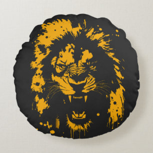 Fierce roaring lion splash art round cushion