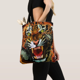 Fierce Roaring Tiger Artwork Bold Wild Jungle Tote Bag