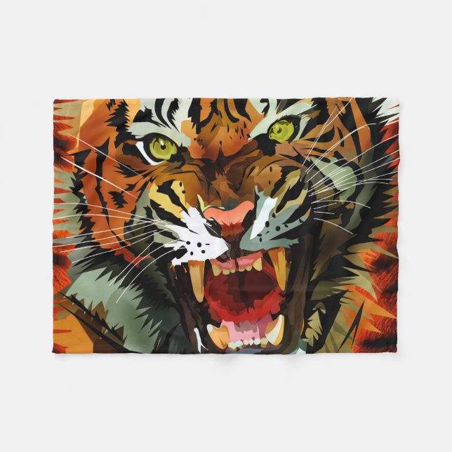 Fierce Roaring Tiger Cosy Fleece Throw Bold Blanket (Front (Horizontal))