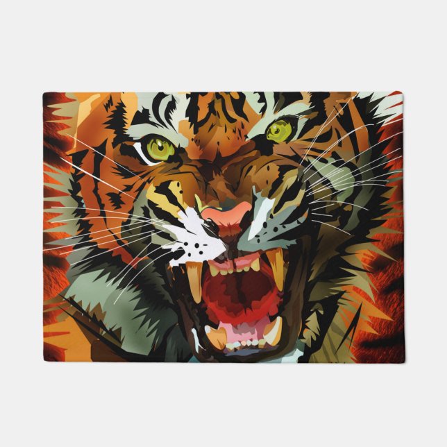 Fierce Roaring Tiger Welcome Mat Bold Wildlife (Front)
