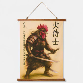 Fierce Rooster Samurai Warrior - Japanese Ink Hanging Tapestry