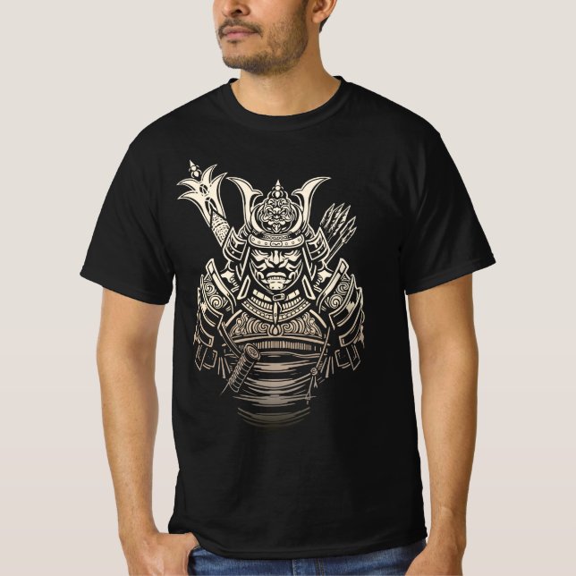 Fierce Samurai Warrior – Bold Japanese Armour T-Shirt (Front)
