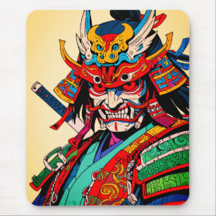 Fierce Samurai Warrior – Colourful Japanese Bushid Mouse Pad