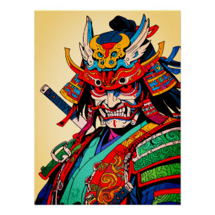 Fierce Samurai Warrior – Colourful Japanese Bushid Poster