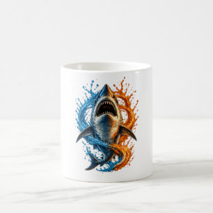 Fierce Shark Splash Design – Blue & Orange Ocean P Coffee Mug