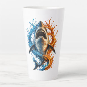 Fierce Shark Splash Design – Blue & Orange Ocean P Latte Mug