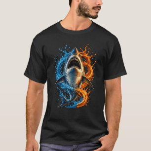 Fierce Shark Splash Design – Blue & Orange Ocean P T-Shirt