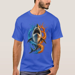 Fierce Shark Splash Design – Blue & Orange Ocean P T-Shirt