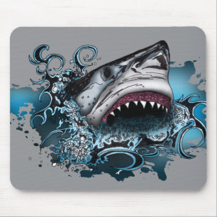 Fierce Shark Splash Ocean Predator Adventure Art Mouse Pad