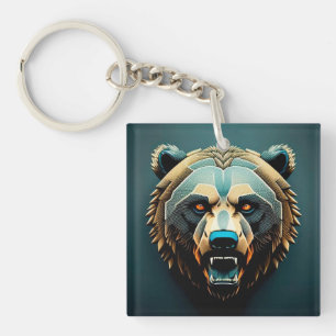 Fierce Stylised Bear Art Key Ring