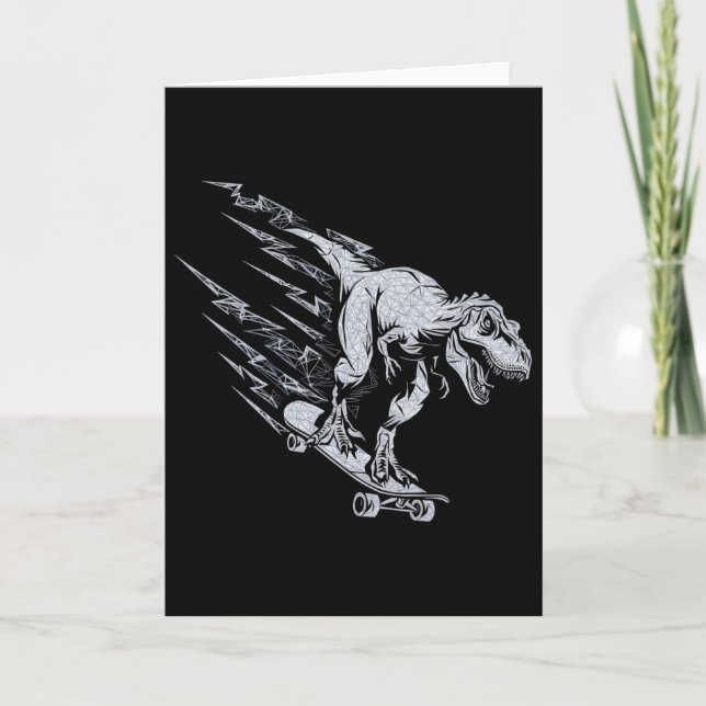 Fierce T-rex Skateboarding Lightning Speed  Card (Front)