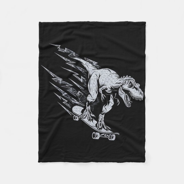 Fierce T-rex Skateboarding Lightning Speed  Fleece Blanket (Front)