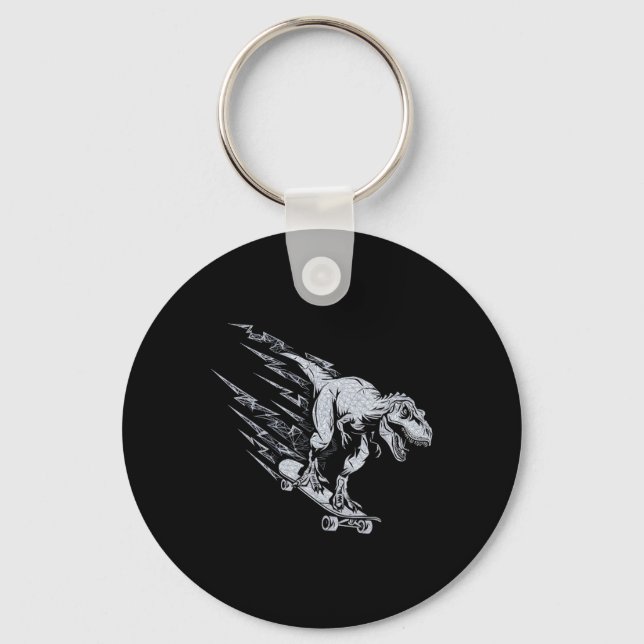 Fierce T-rex Skateboarding Lightning Speed  Key Ring (Front)