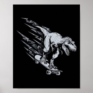 Fierce T-rex Skateboarding Lightning Speed  Poster