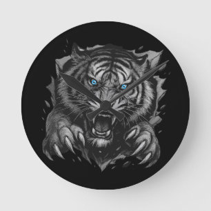 Fierce Tiger Breakthrough: Bold & Wild Round Clock
