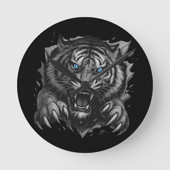 Fierce Tiger Breakthrough: Bold & Wild Round Clock (Front)
