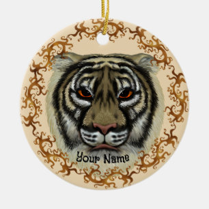 Fierce Tiger  Ceramic Ornament