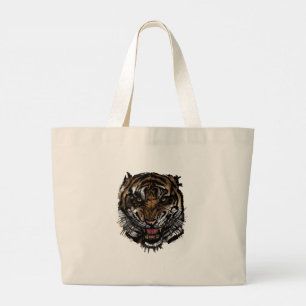 Fierce Tiger Face Art Bold Jungle Predator Large Tote Bag