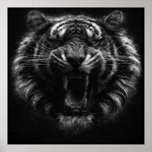 fierce tiger roaring aesthetic sketch art poster