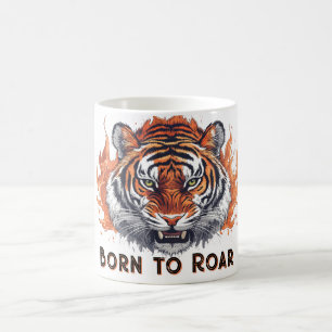 Fierce Tiger with Flames - Customizable Text Coffee Mug