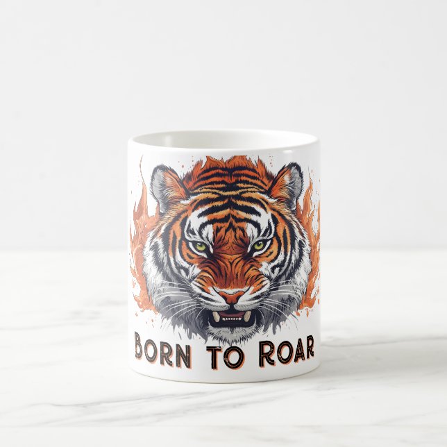 Fierce Tiger with Flames - Customizable Text Coffee Mug (Center)