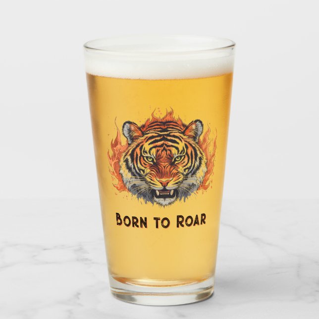 Fierce Tiger with Flames - Customizable Text Glass (Front Filled)