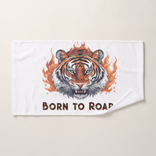 Fierce Tiger with Flames - Customizable Text Hand Towel
