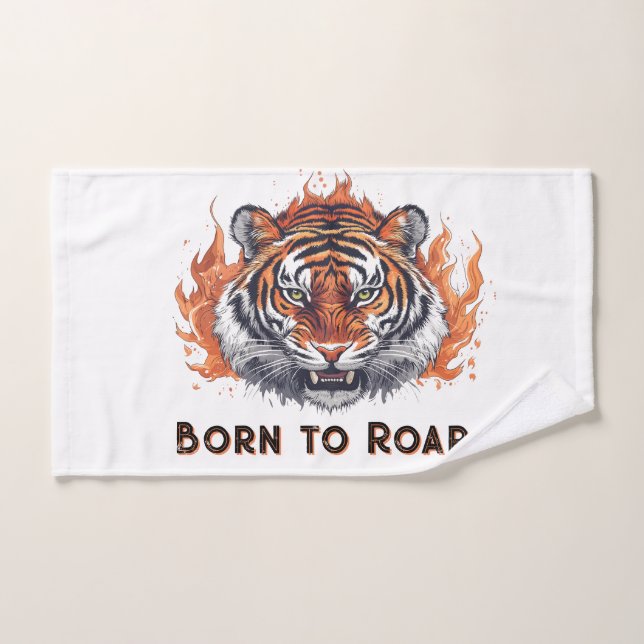 Fierce Tiger with Flames - Customizable Text Hand Towel (Hand Towel)
