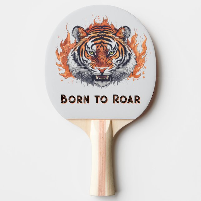 Fierce Tiger with Flames - Customizable Text Ping Pong Paddle (Front)