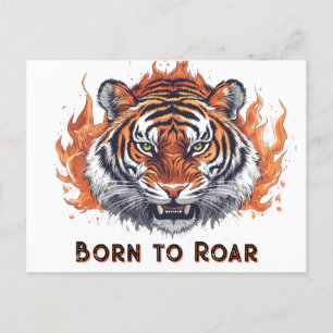 Fierce Tiger with Flames - Customizable Text Postcard