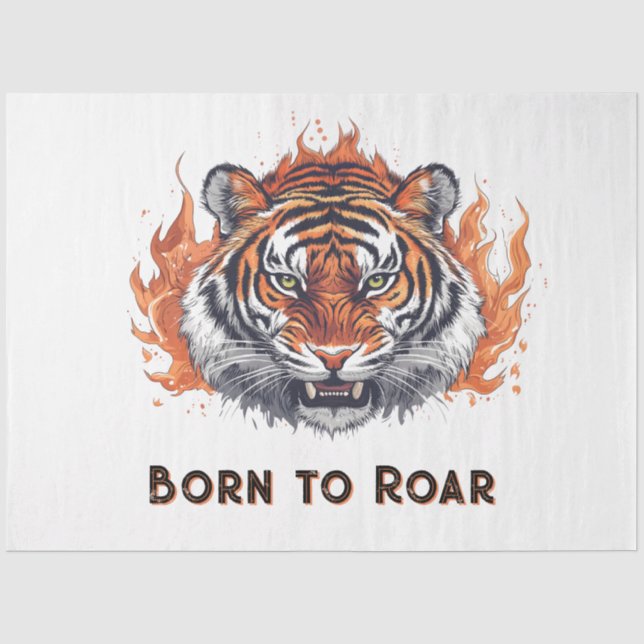 Fierce Tiger with Flames - Customizable Text Tissue Paper (Front)