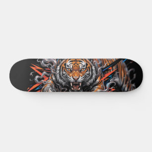 Fierce Tiger with Smoke and Lightning Graphic Skateboard
