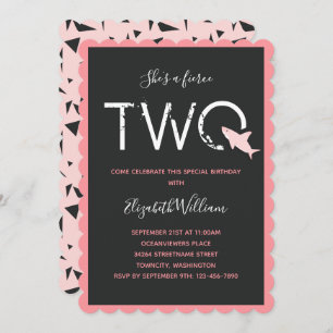 Fierce Two Pink Shark Bold Animal 2nd Birthday Invitation