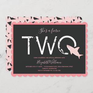 Fierce Two Pink Shark Bold Animal 2nd Birthday Invitation