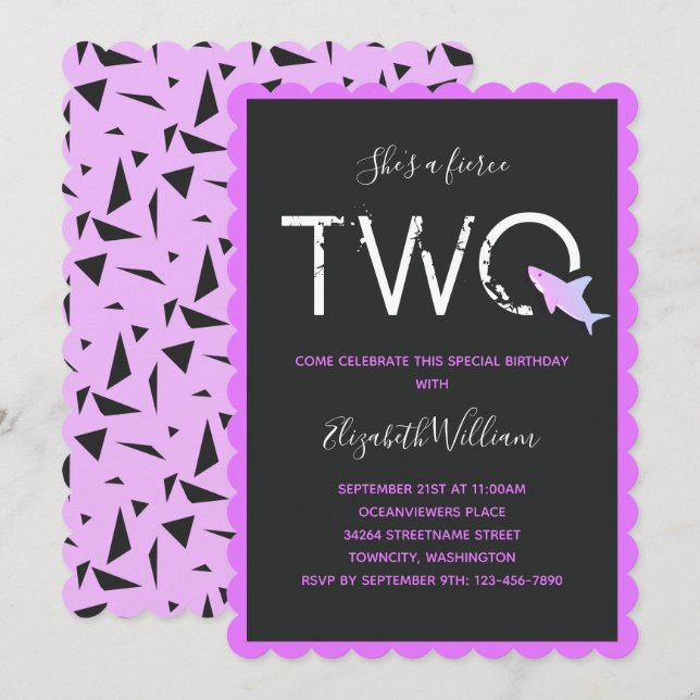 Fierce Two Shark Bold Animal 2nd Birthday Invitation (Front/Back)