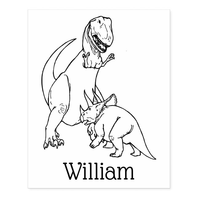 Fierce Tyrannosaurus Triceratops Dinosaur Name Rubber Stamp (Imprint)