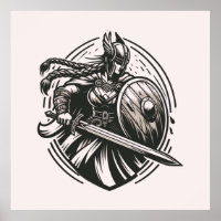 Fierce Valkyrie Warrior – Norse Mythology Line Art