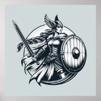 Fierce Valkyrie Warrior – Norse Mythology Line Art