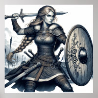 Fierce Valkyrie Warrior – Norse Mythology Line Art