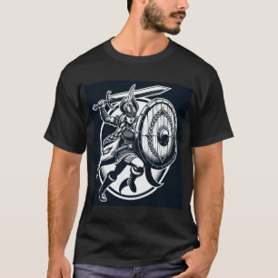 Fierce Valkyrie Warrior – Norse Mythology Line Art T-Shirt