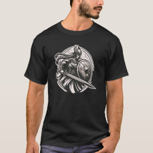 Fierce Valkyrie Warrior – Norse Mythology Line Art T-Shirt