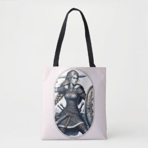 Fierce Valkyrie Warrior – Norse Mythology Line Art Tote Bag
